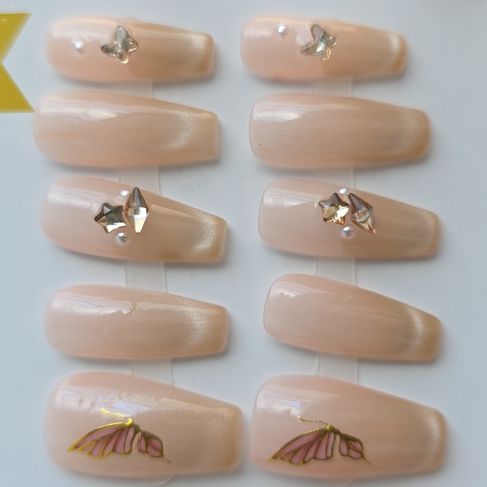 Butterfly Press-On Nail Set with Rhinestones